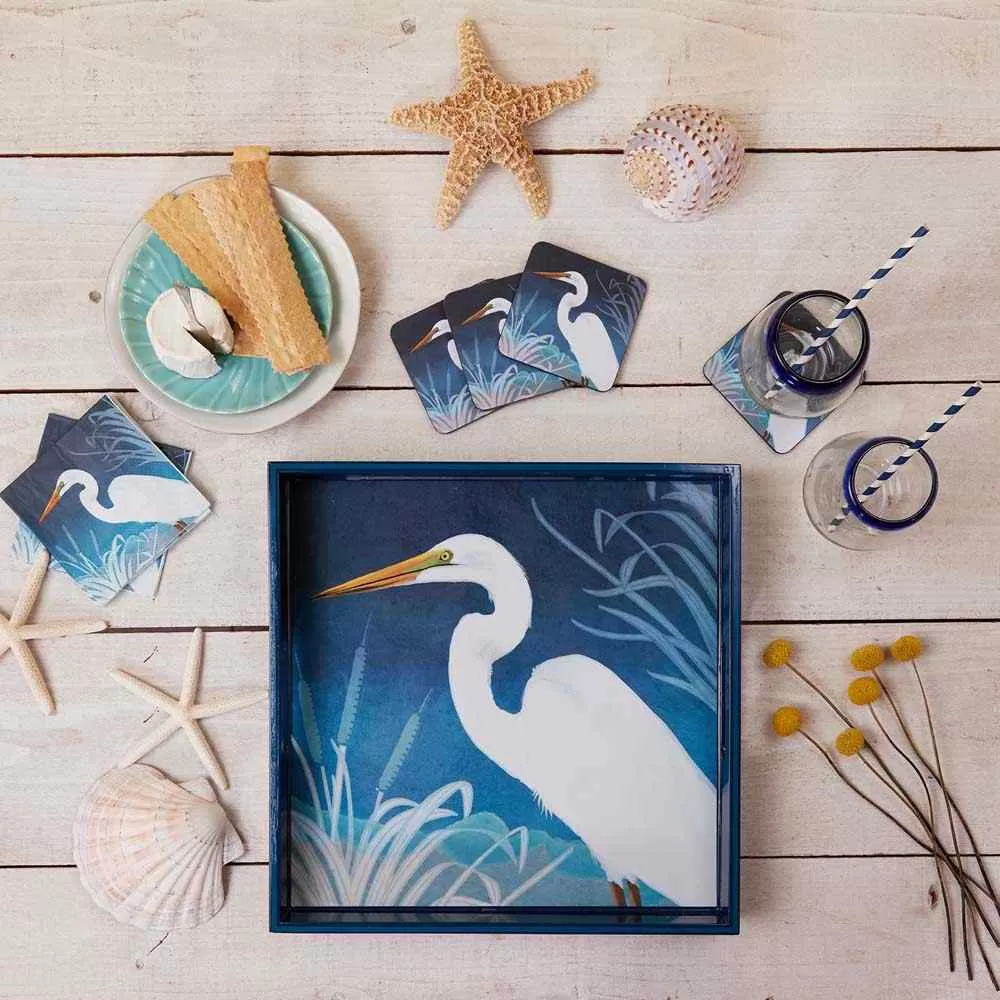 Night Egret Square Coaster - Set of 4