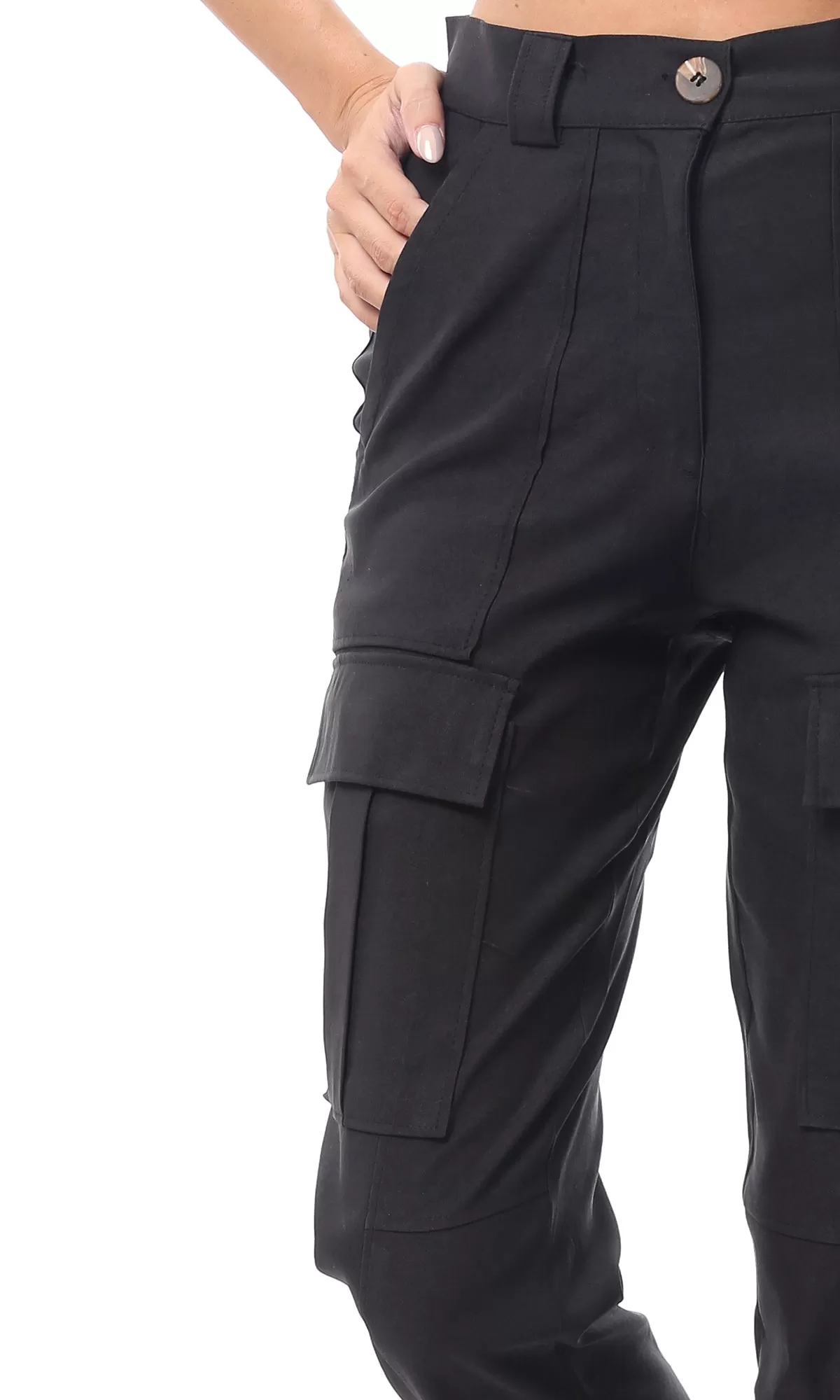 O168796 Polyester Casual Black Fly Zipper Trousers