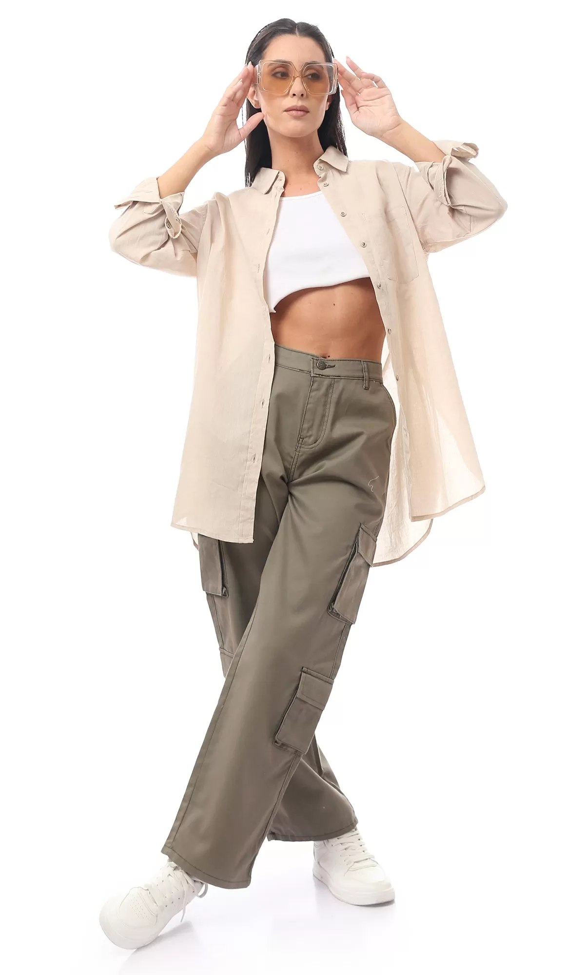 O169944 Olive Green Casual Buttoned Trousers