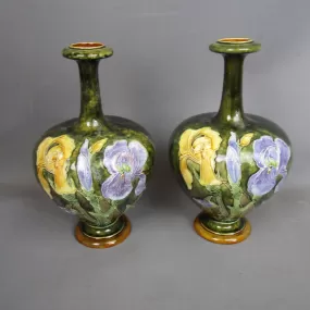 Pair Of Tube Lined Vases Antique Victorian c1900