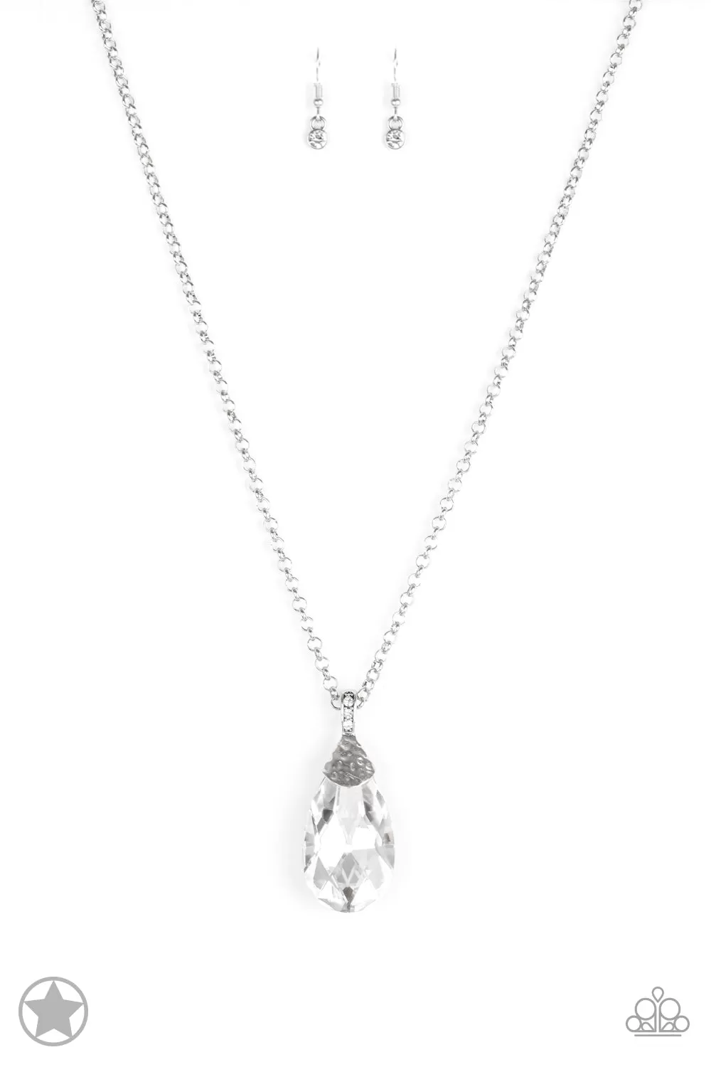 Paparazzi Accessories - Spellbinding Sparkle - White Blockbuster Rhinestone Teardrop Necklace