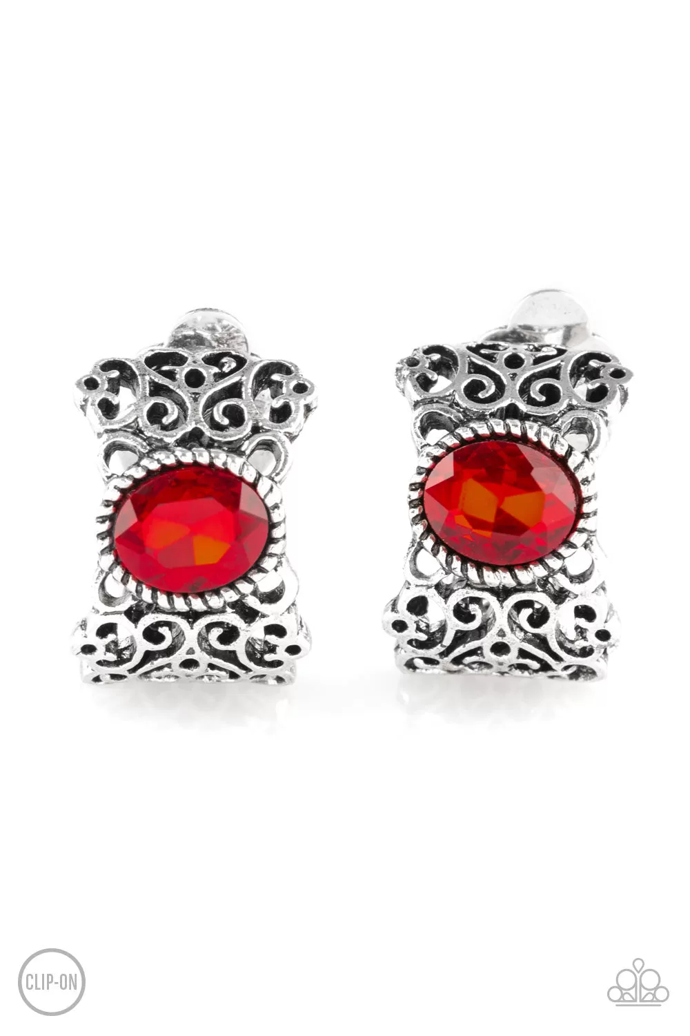 Paparazzi Glamorously Grand Duchess - Red Clip-On Earrings