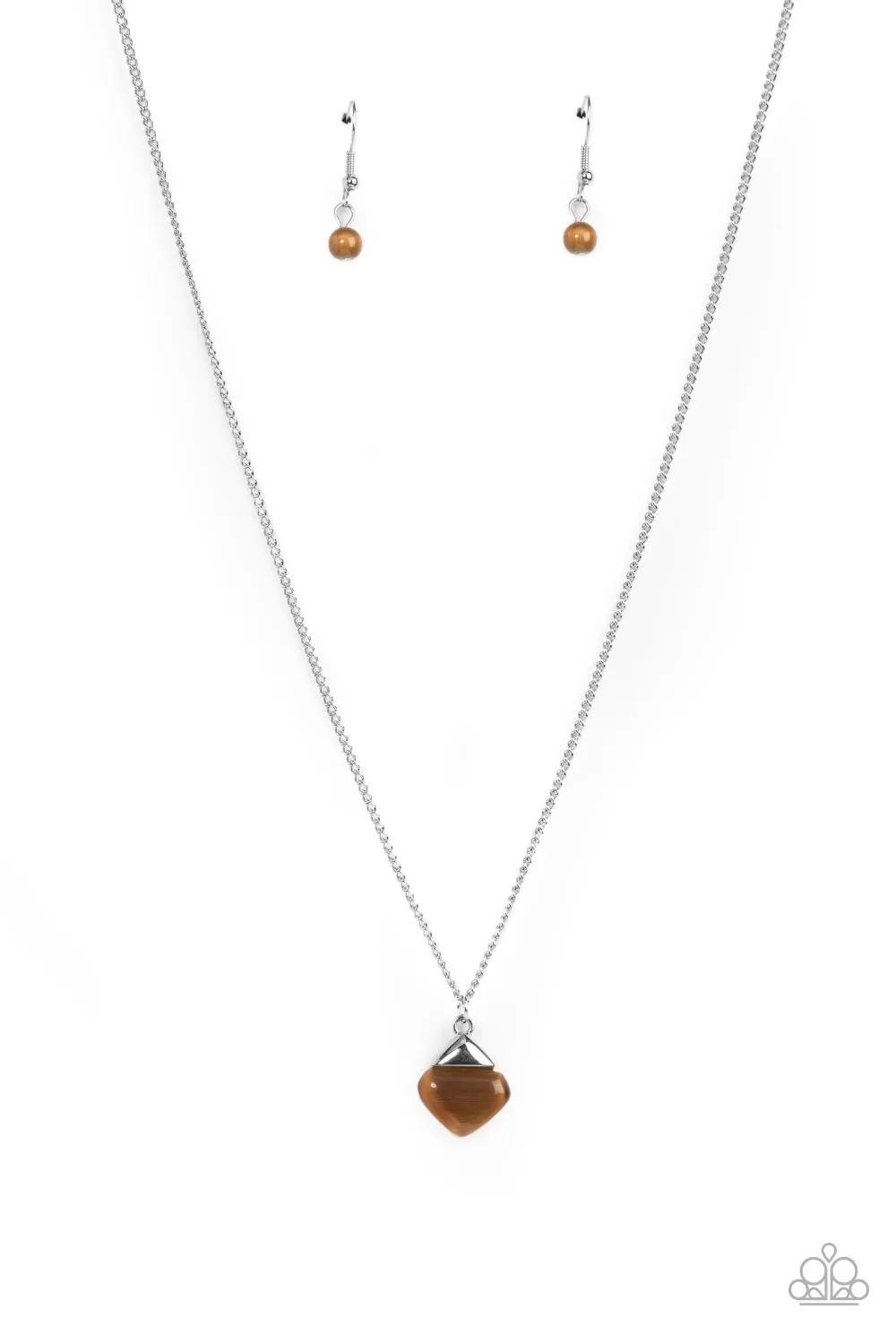 Paparazzi Gracefully Gemstone - Brown Cat's Eye Stone Short Necklace