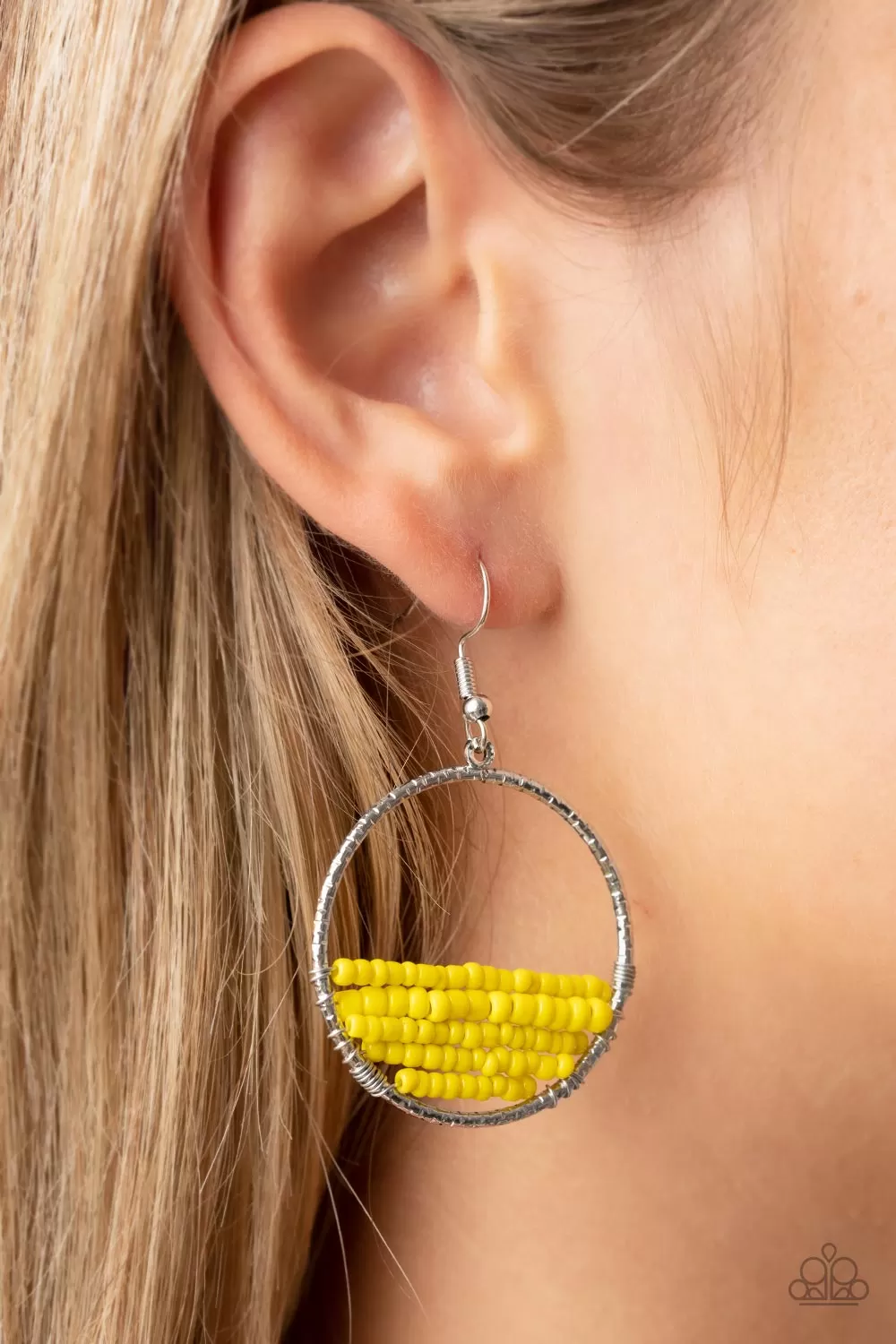 Paparazzi Head-Over-Horizons - Yellow Beads Hoop Earrings