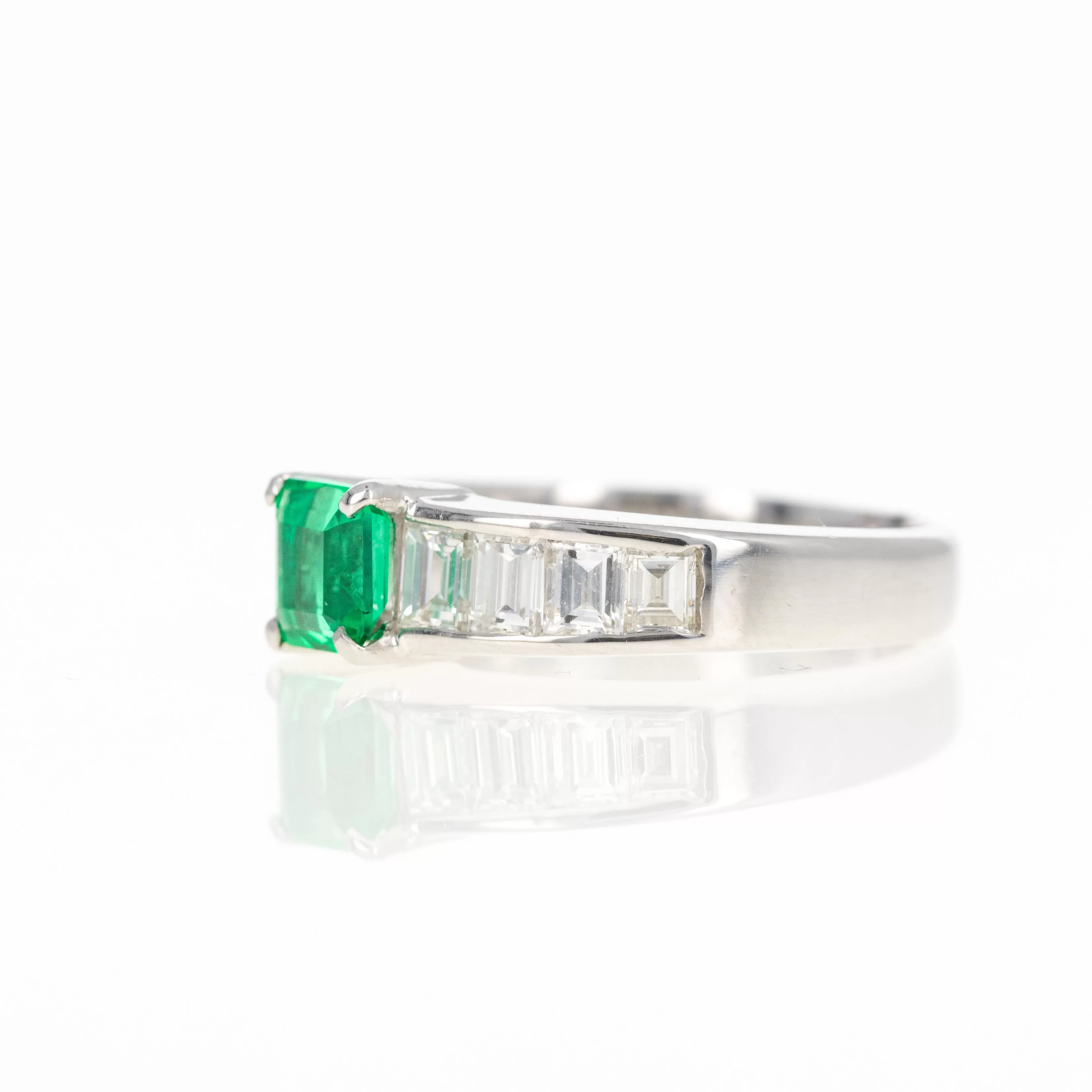 Platinum 0.52 Carat Natural Emerald Diamond Ring