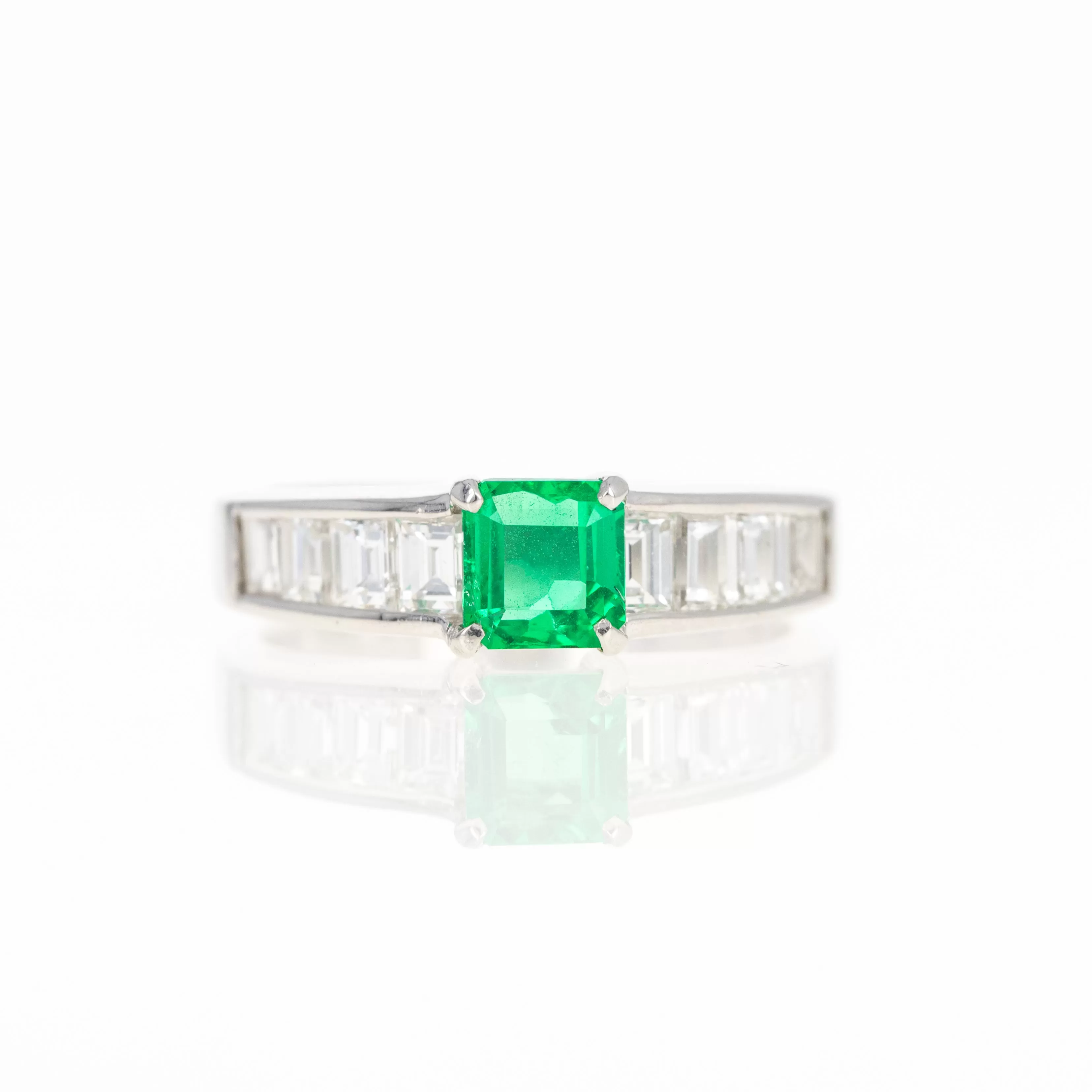 Platinum 0.52 Carat Natural Emerald Diamond Ring