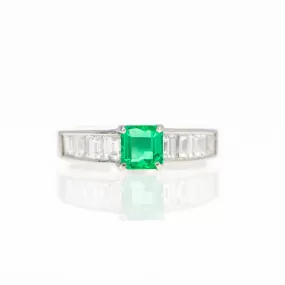 Platinum 0.52 Carat Natural Emerald Diamond Ring