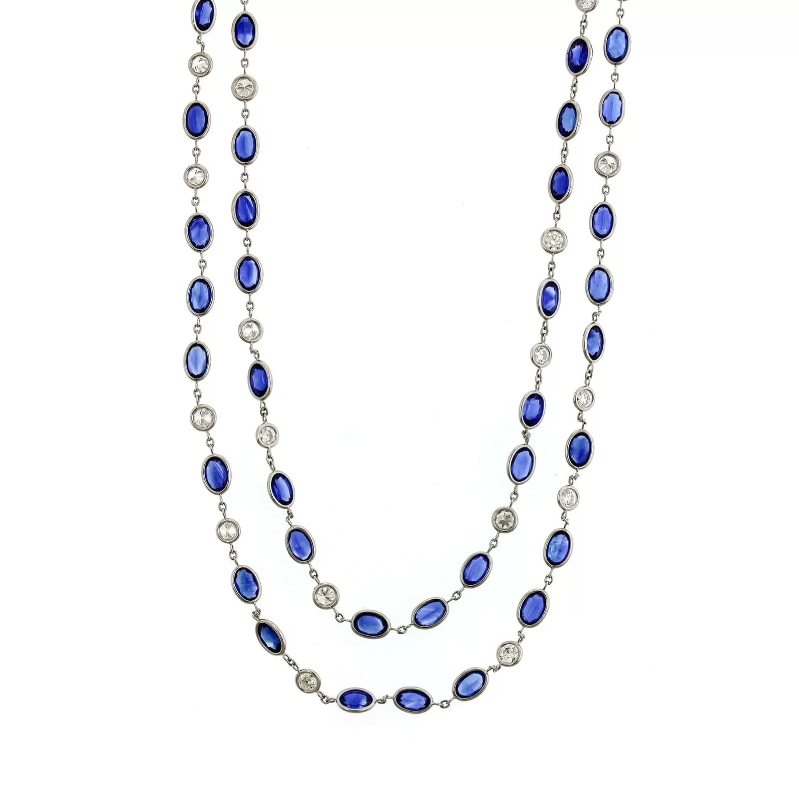 Platinum Blue Sapphire and Diamonds By The Yard Necklace