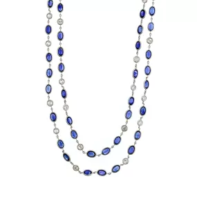 Platinum Blue Sapphire and Diamonds By The Yard Necklace