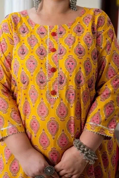 Plus size Mustard Pink Cotton Readymade Kurti