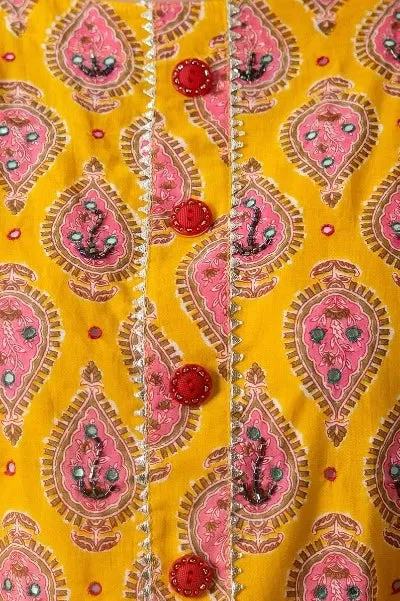 Plus size Mustard Pink Cotton Readymade Kurti