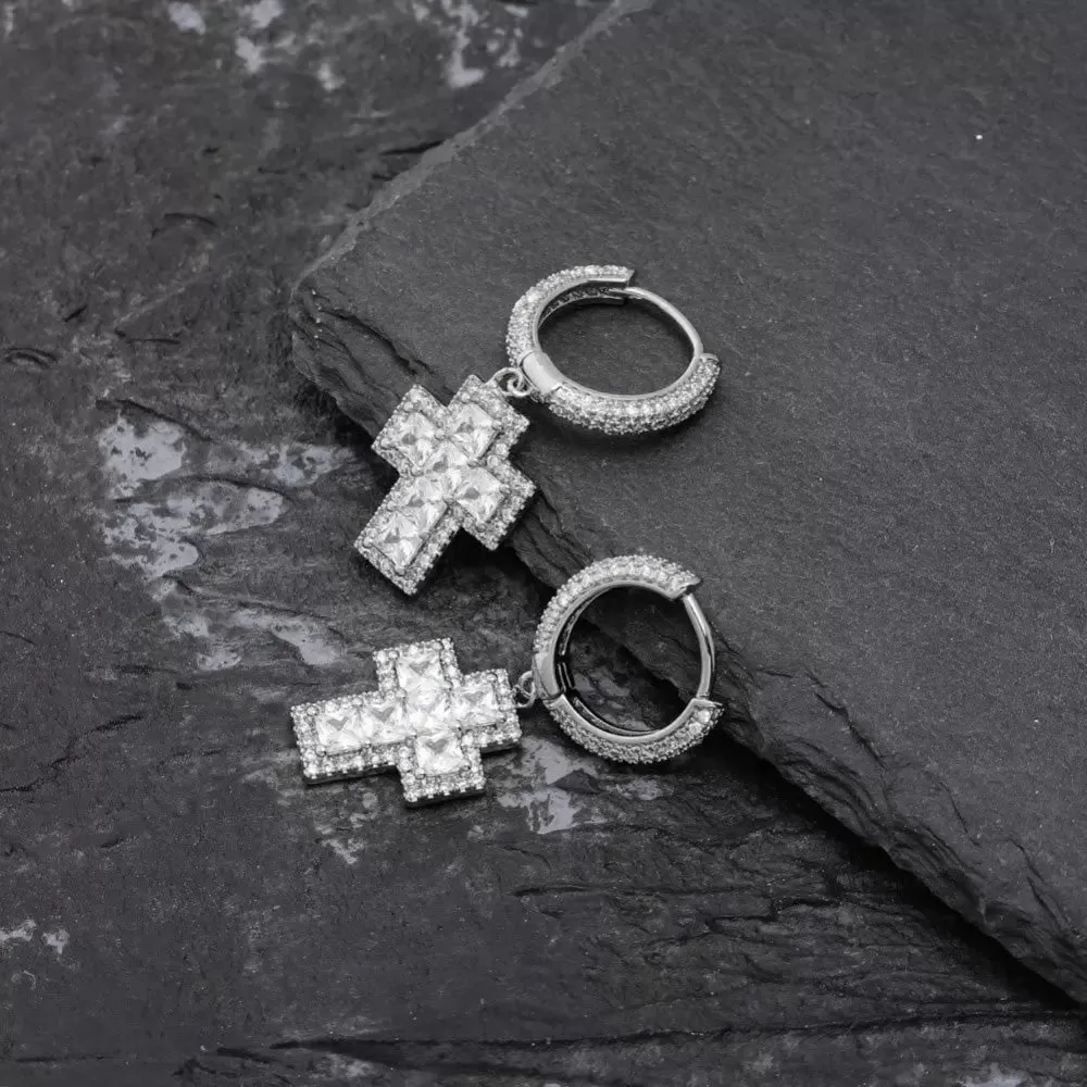 Princess Cut Diamond Cross Earrings in White Gold