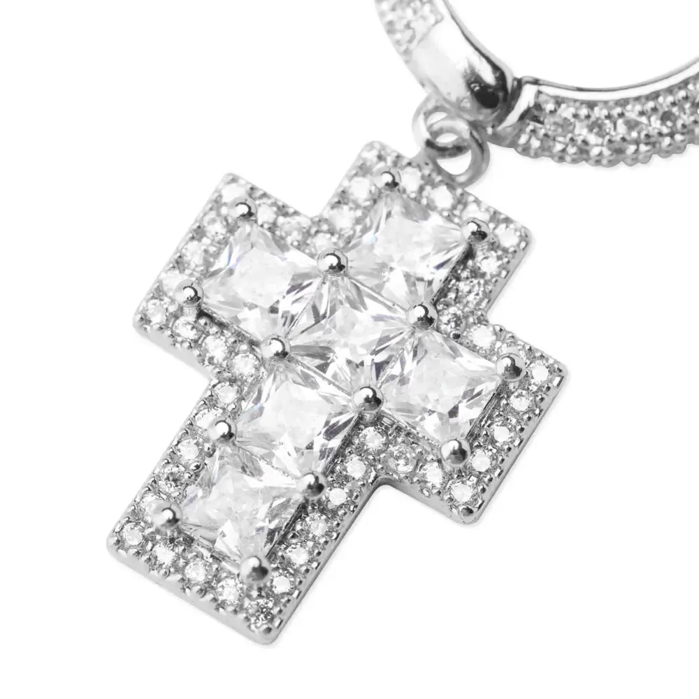 Princess Cut Diamond Cross Earrings in White Gold