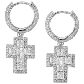 Princess Cut Diamond Cross Earrings in White Gold