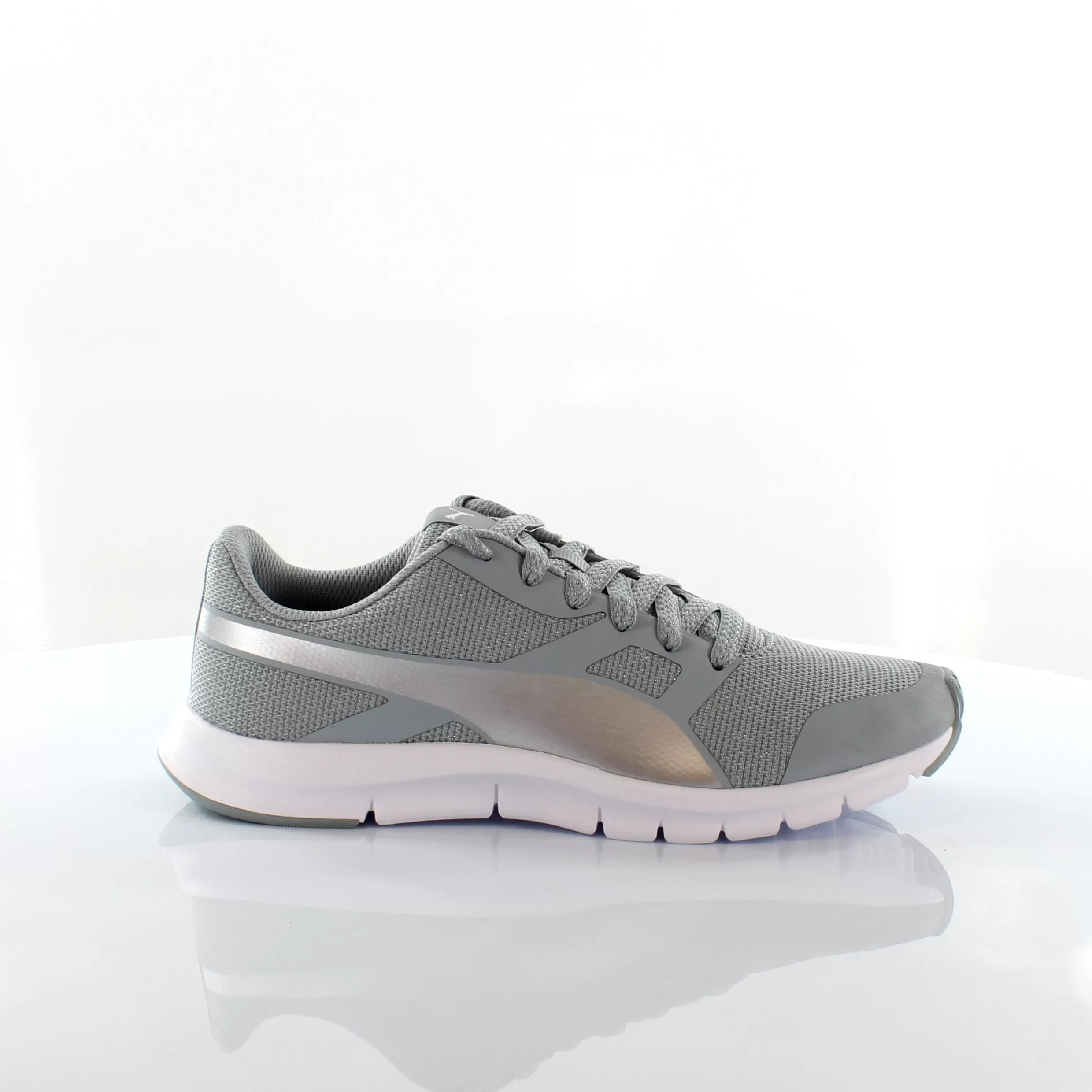 Puma Flexracer Gleam Sparkly Lace Up Womens Silver Sport Trainers 361649 02