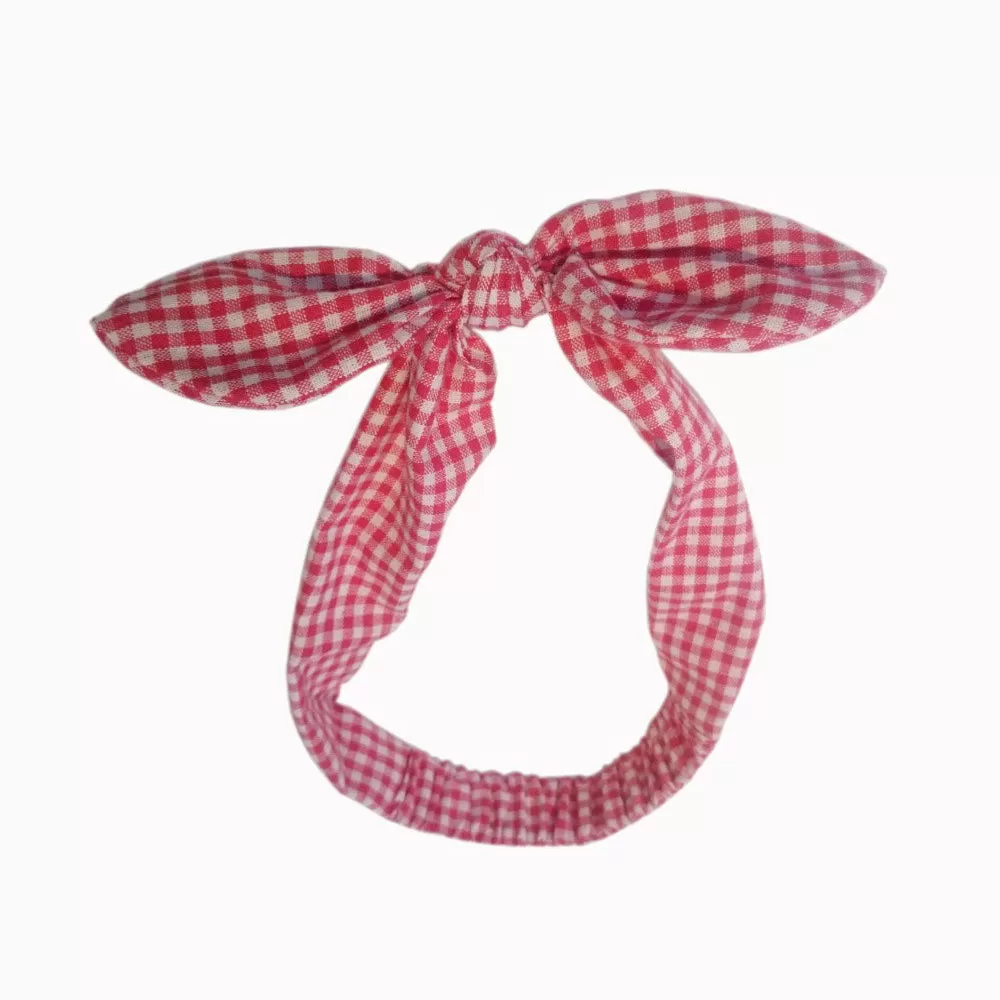 Red White Gingham Check Vintage Headscarf