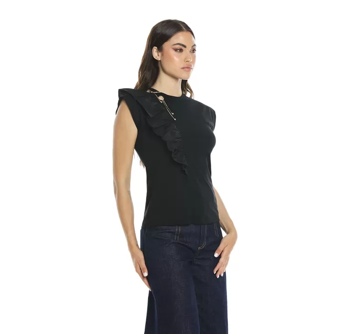 Relish GIACA women's t-shirt half sleeve with taffeta insert plus rings plus pendants RDP2401436025 black