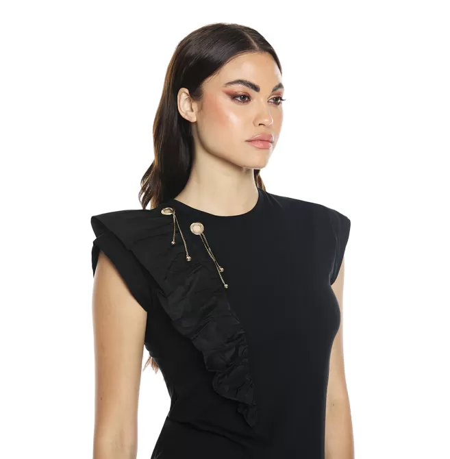 Relish GIACA women's t-shirt half sleeve with taffeta insert plus rings plus pendants RDP2401436025 black