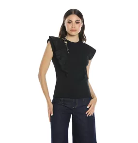 Relish GIACA women's t-shirt half sleeve with taffeta insert plus rings plus pendants RDP2401436025 black