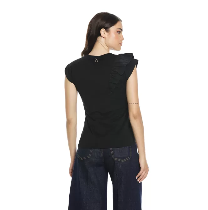 Relish GIACA women's t-shirt half sleeve with taffeta insert plus rings plus pendants RDP2401436025 black