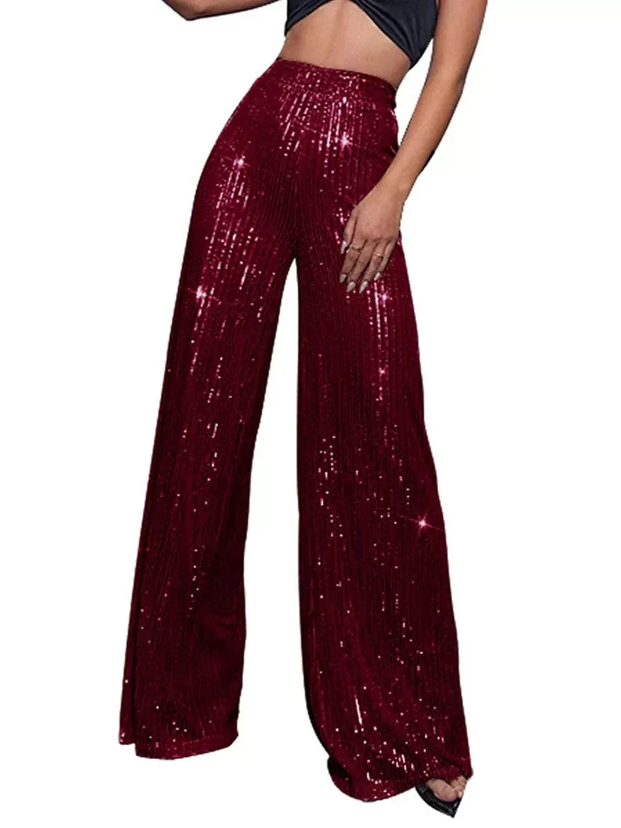 Sequin Wide Leg Pants for Elegant Party and Street Style