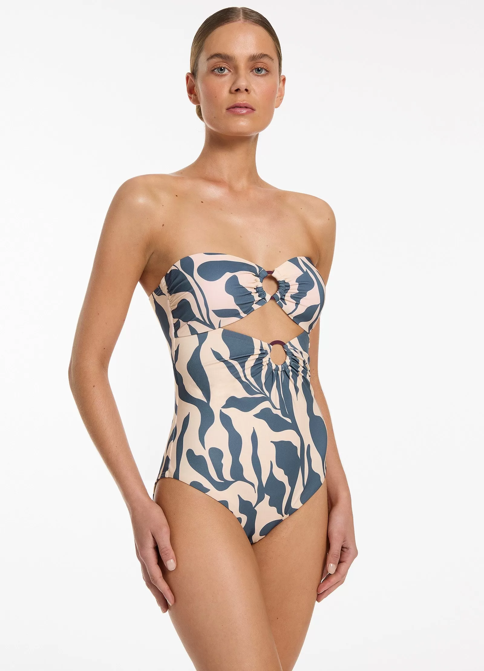 Sereno Cut Out Bandeau One Piece - Steel Blue