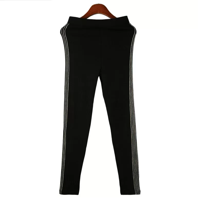 Side Stitched Striped Leggings Stockings Tights Cotton Stretch Elastic Basic Casual Sexy Korean Style Fashion Slim