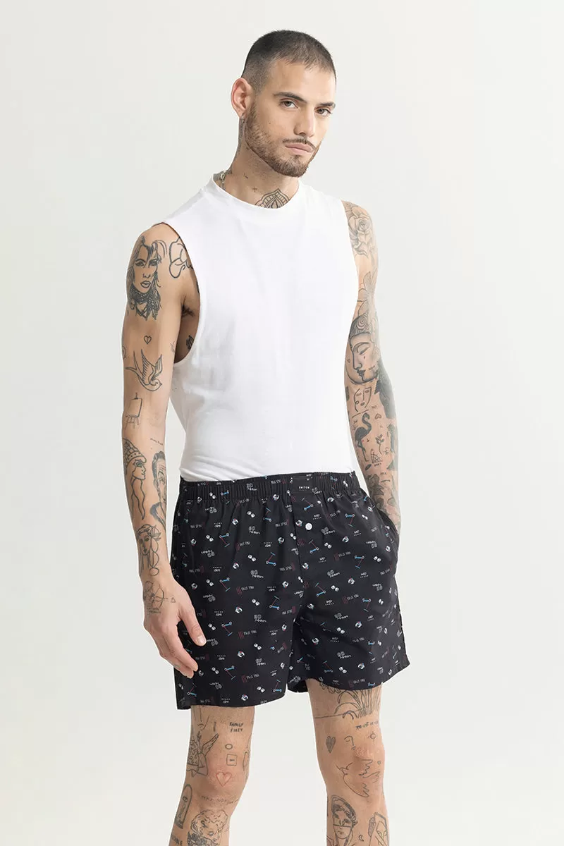 Skateboard Print Black Boxer