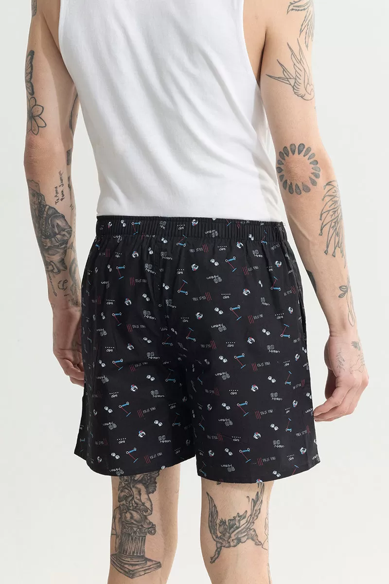 Skateboard Print Black Boxer