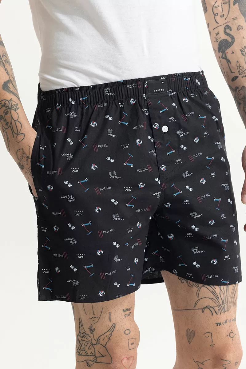 Skateboard Print Black Boxer