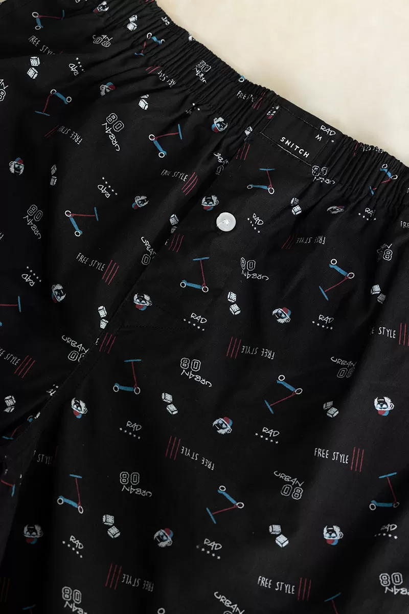 Skateboard Print Black Boxer