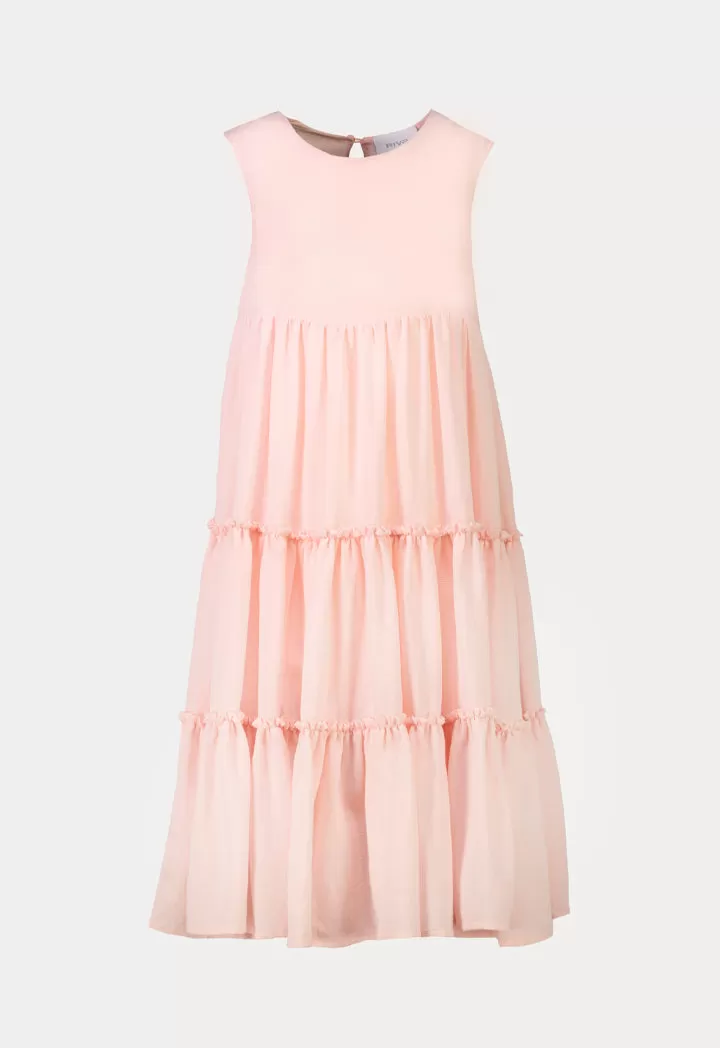 Solid Sleeveless Frill Tiered Flare Dress