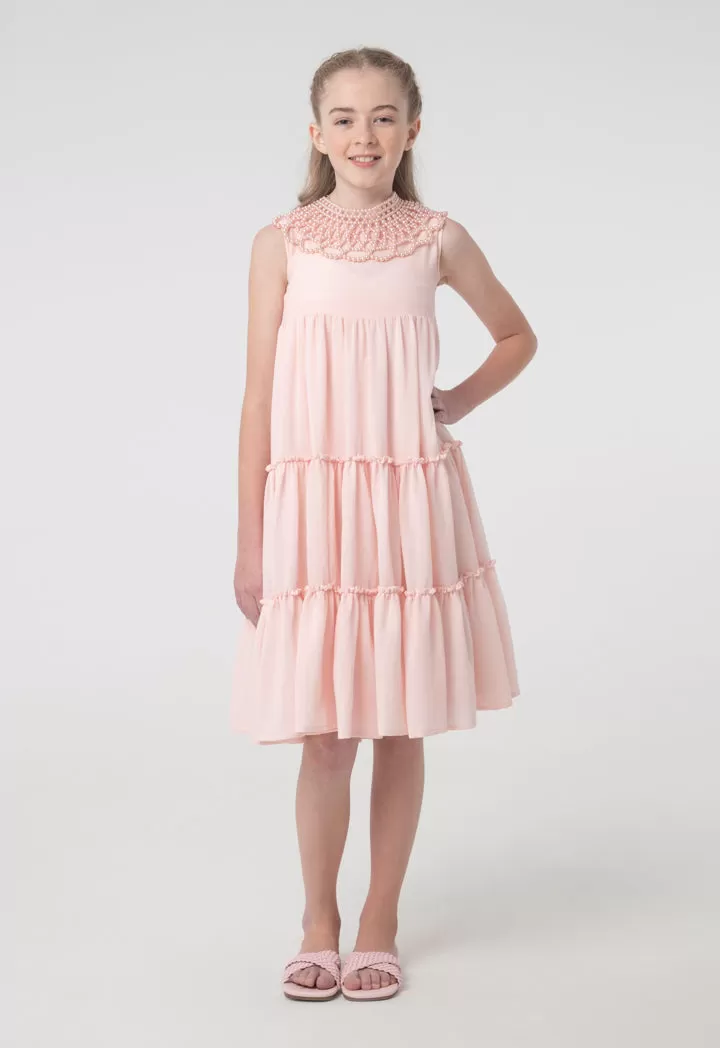 Solid Sleeveless Frill Tiered Flare Dress