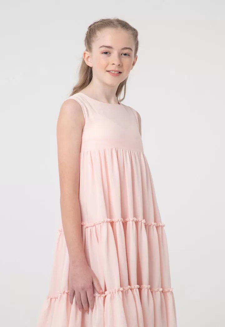 Solid Sleeveless Frill Tiered Flare Dress