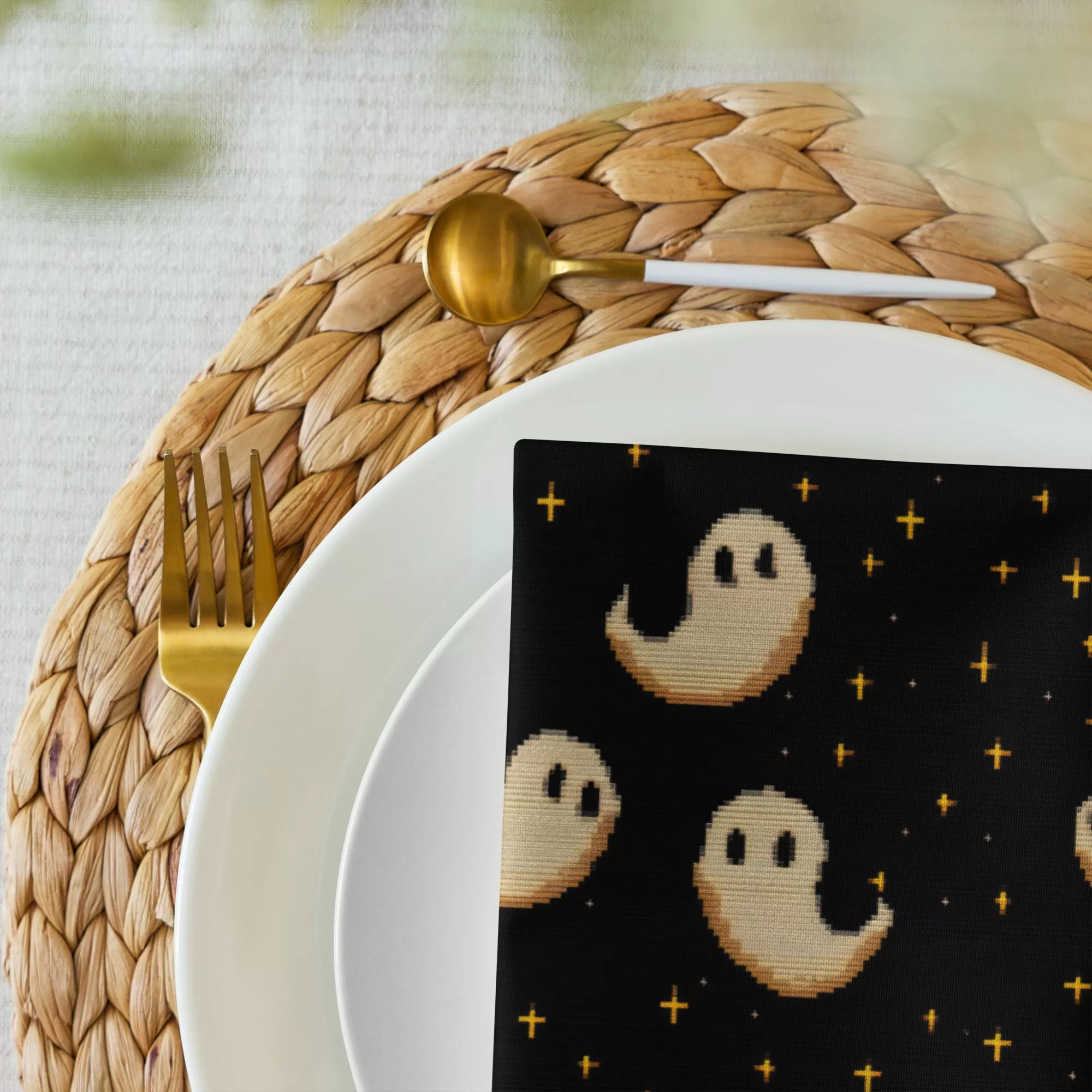 Spooky Soirée Cloth Napkins Set of 4 - Dark Academia Cute Ghosts - Gothic Home Decor - Goth Table Setup