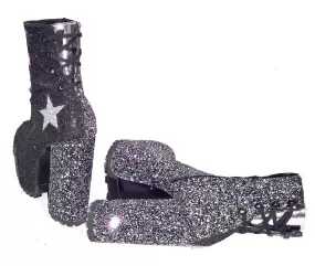 STARDUST Harlequin Platform Ankle Boots in Black & Silver Glitter