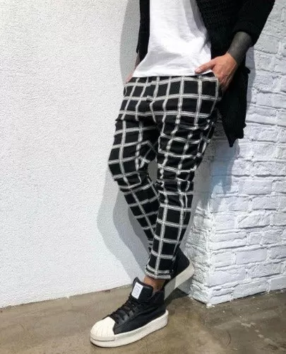 Streetwear Trousers Plaid Mens Pants