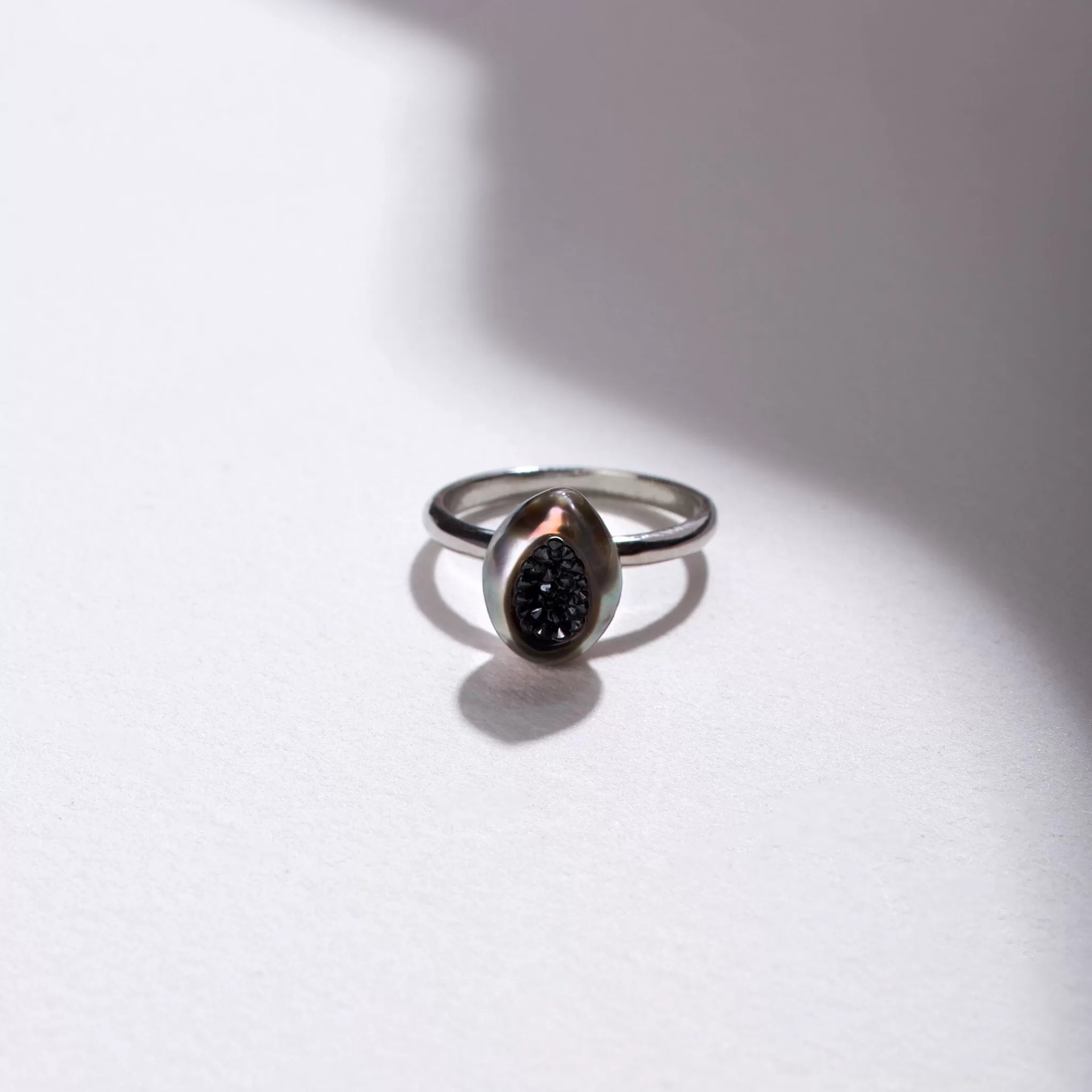 Tahitian Keshi Finestrino Pearl Ring with Black Diamond