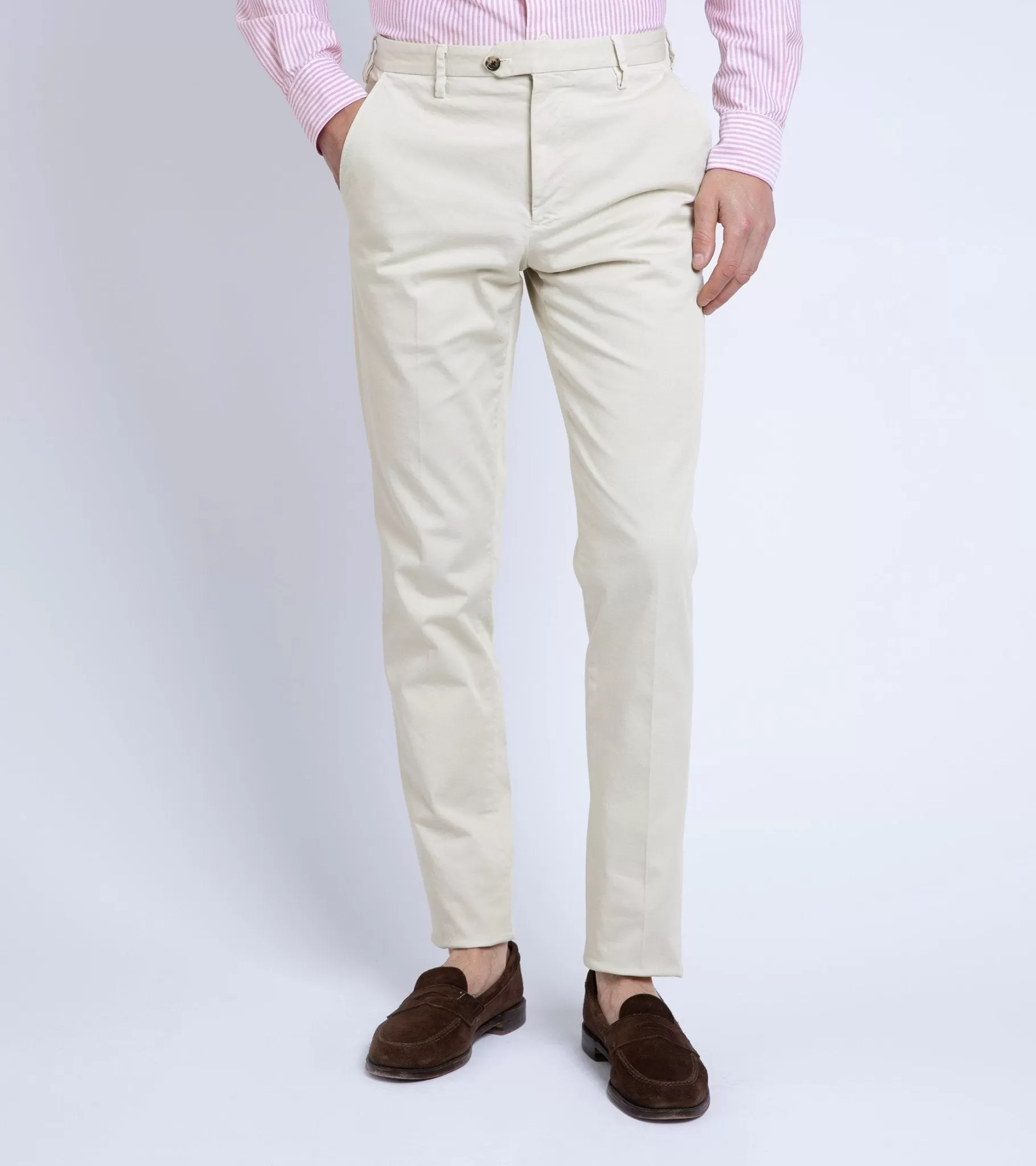 Trunk Welbeck Flat Front Cotton Trousers: Bone