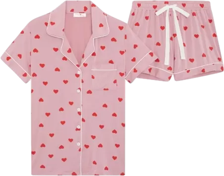 Unique Avenue Pink Heart Print Super Soft Short Pyjama Set BNWT UK S