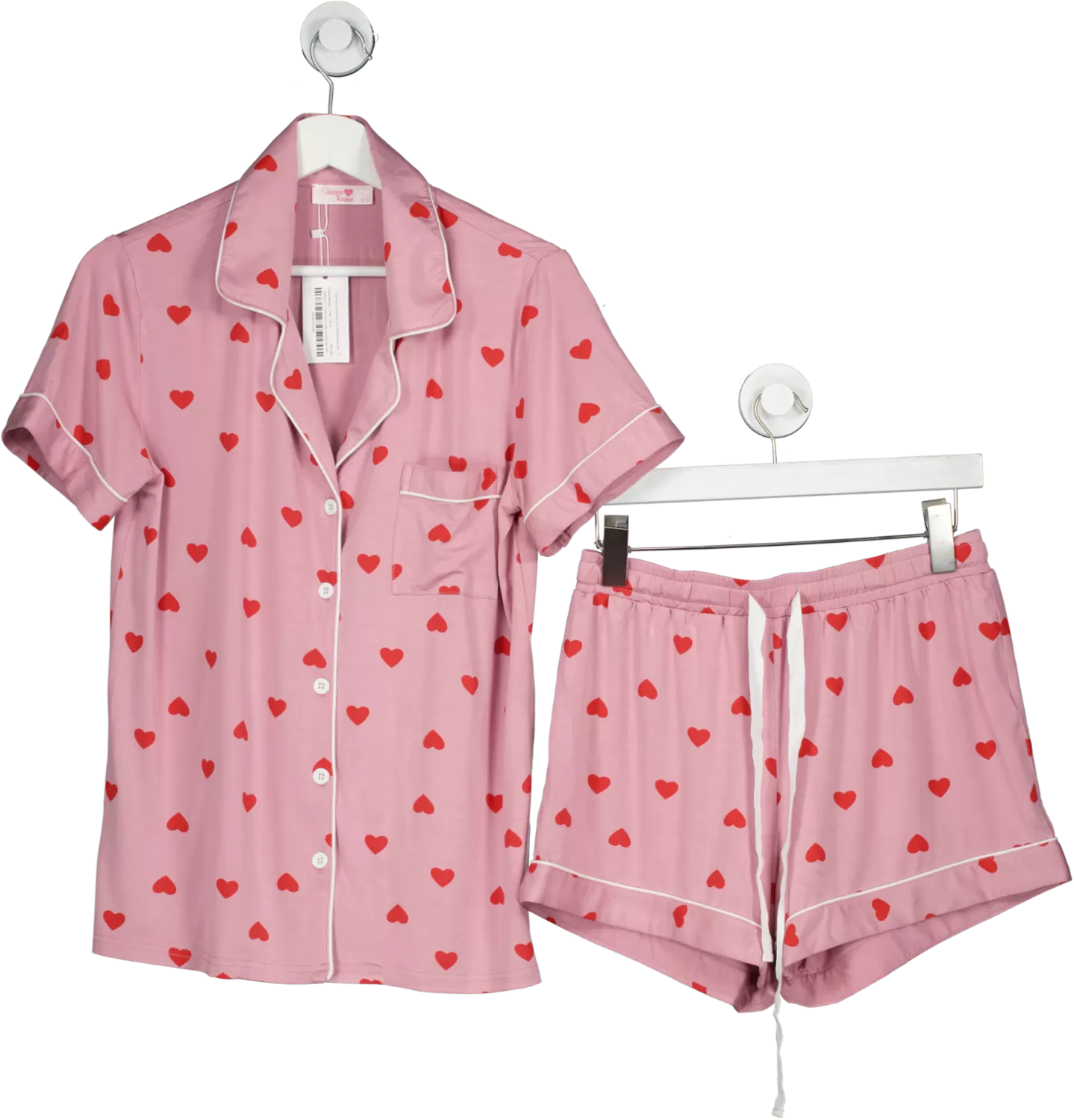 Unique Avenue Pink Heart Print Super Soft Short Pyjama Set BNWT UK S