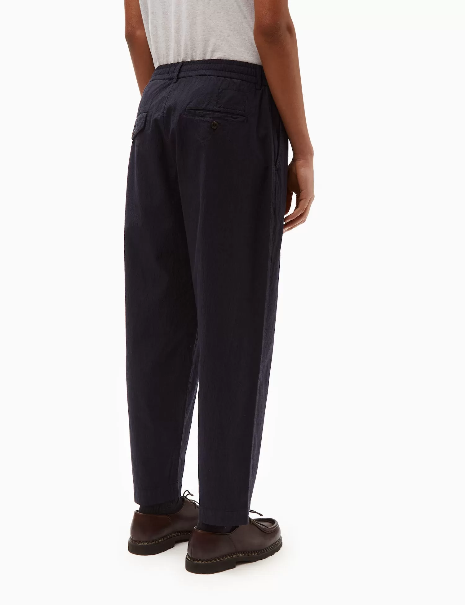 Universal Works Pleated Track Pant (Seersucker) - Navy Blue