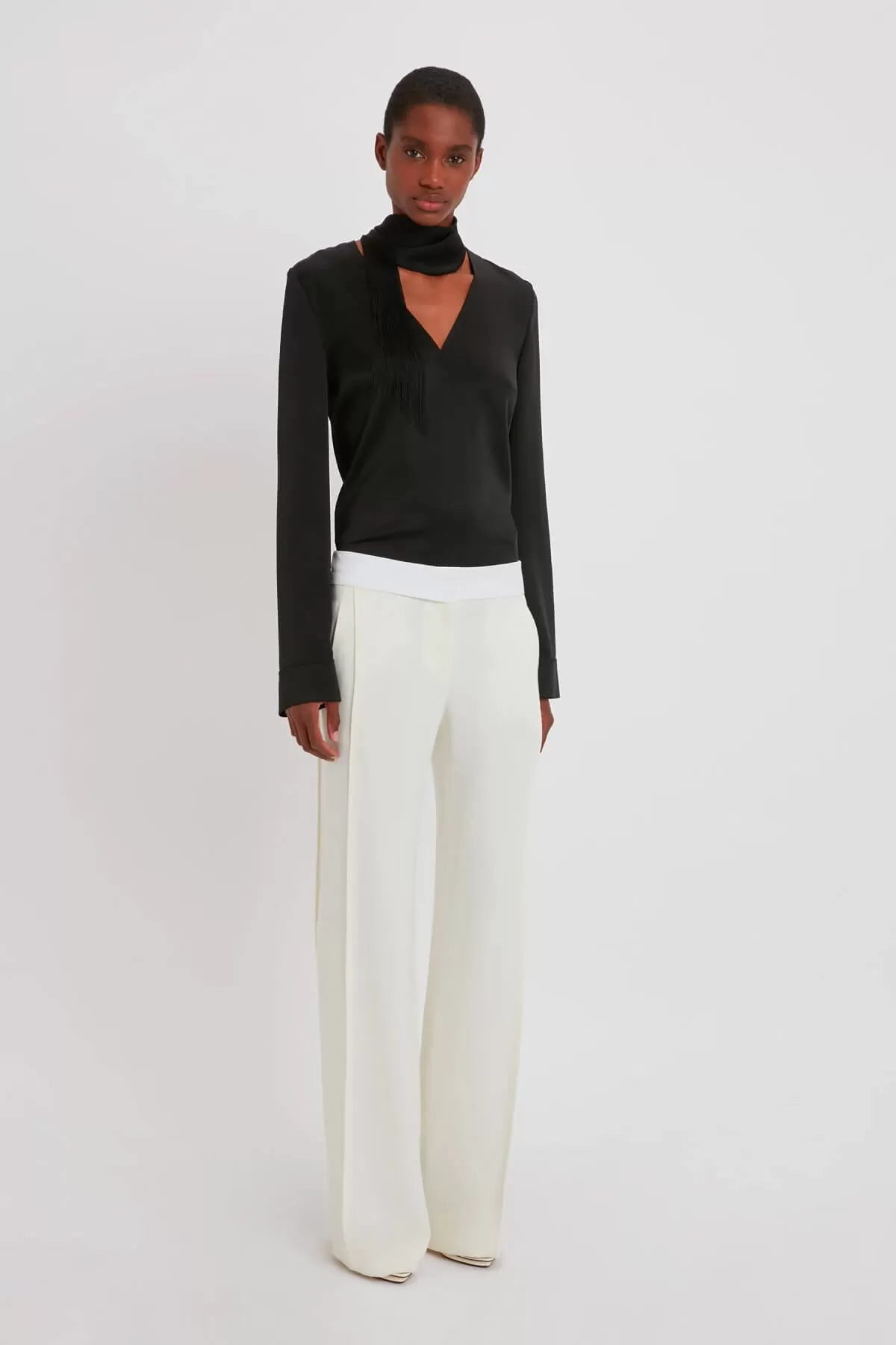 Victoria Beckham Textured Wool Side Panel Trousers - Off White