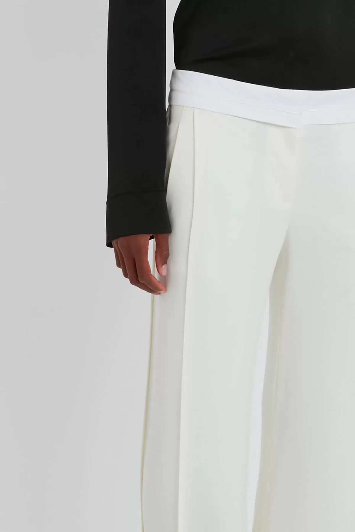 Victoria Beckham Textured Wool Side Panel Trousers - Off White