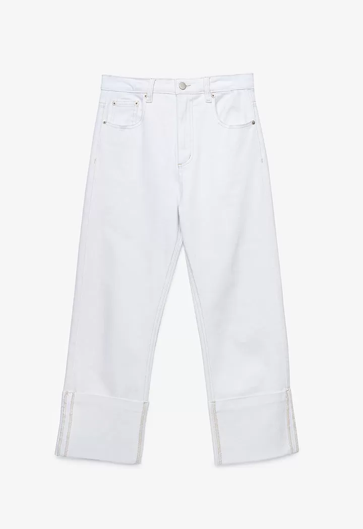 Wide Folded Solid Denim Pants