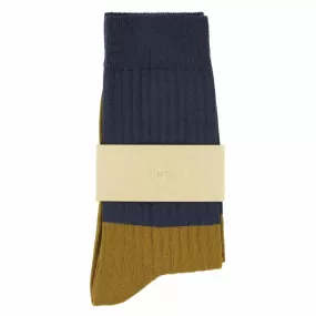 Women Block Socks - Navy / Cumin