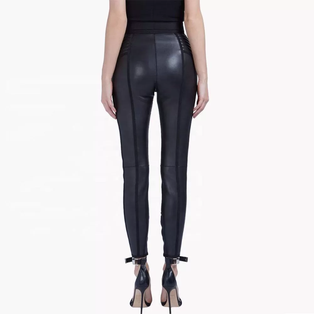 Women's High Waisted Leather Pants - Sarah