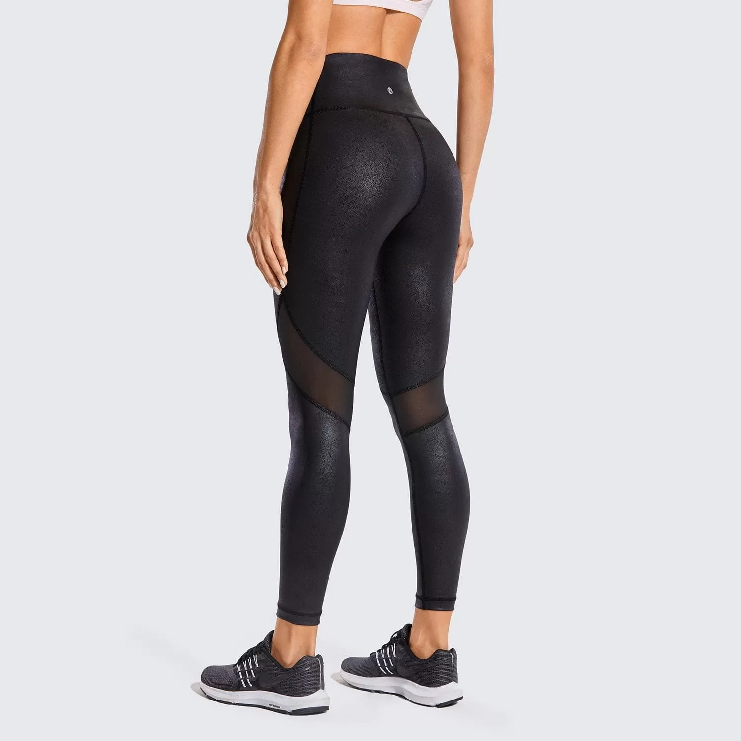 Women'S Matte Coated Faux Leather Texture Legging Workout Leggings Sport Women Fitness Mesh Tight Pants With Drawcord