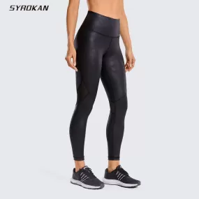 Women'S Matte Coated Faux Leather Texture Legging Workout Leggings Sport Women Fitness Mesh Tight Pants With Drawcord