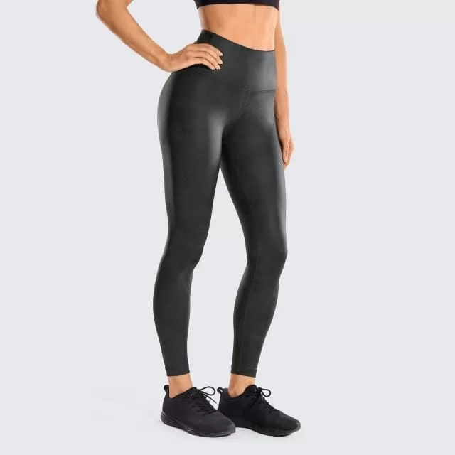 Women'S Matte Coated Faux Leather Texture Legging Workout Leggings Sport Women Fitness Mesh Tight Pants With Drawcord